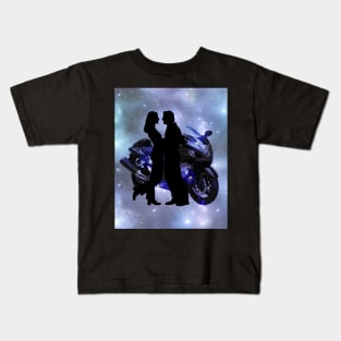 Motorcycle couple in Blue Kids T-Shirt